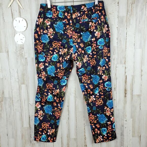 Merona Stretch Curvy Fit Ankle Pants Blue Floral Size 10 - Picture 2 of 9